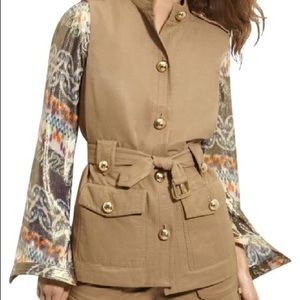 Tory Burch Khaki W Lana Belt Gold Logo Button Vest military